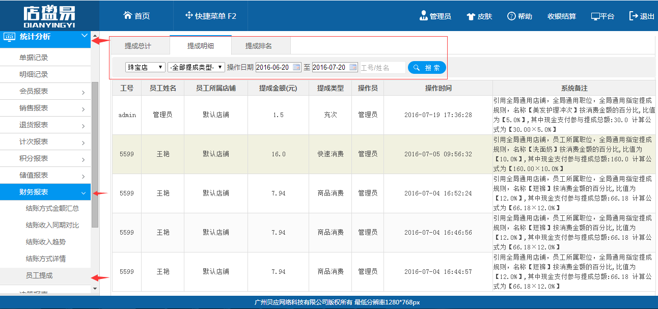 员工提成明细列表