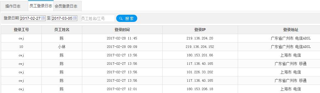 员工登录日志示例图