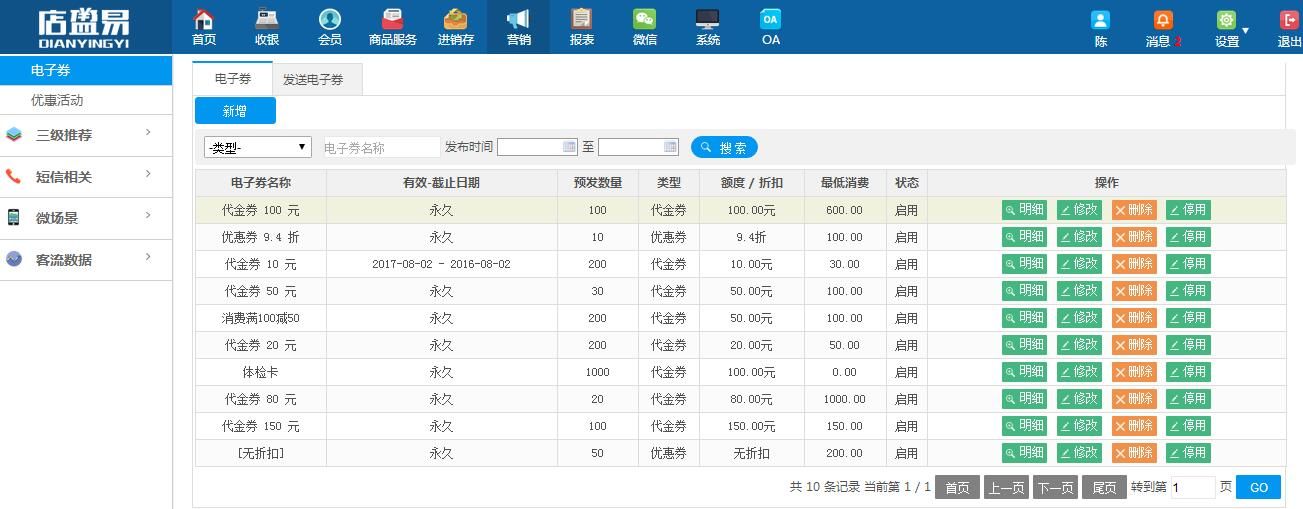 制定电子优惠券类别