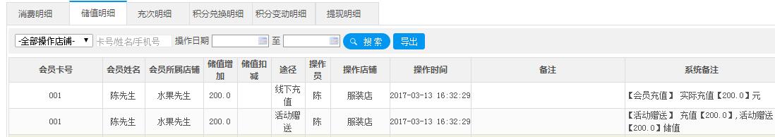 图二：报表查看会员储值信息