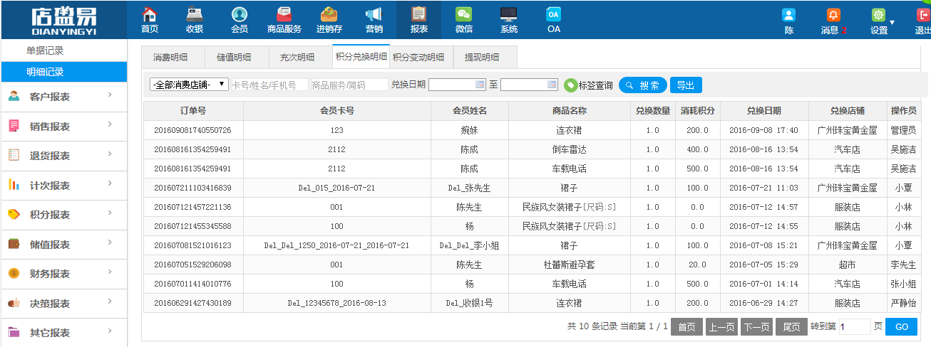 积分兑换明细